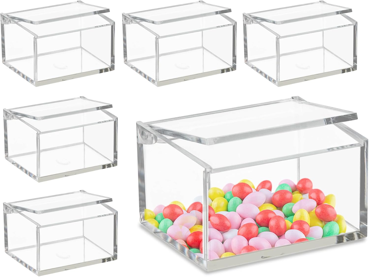 Clear Acrylic Box with Hinged Lid – Small Plastic Organizer for Office, Desk, Makeup, Crafts, Cotton Balls, Jewelry & More | 3 5"x2"x2" (6 Pack) Image 2