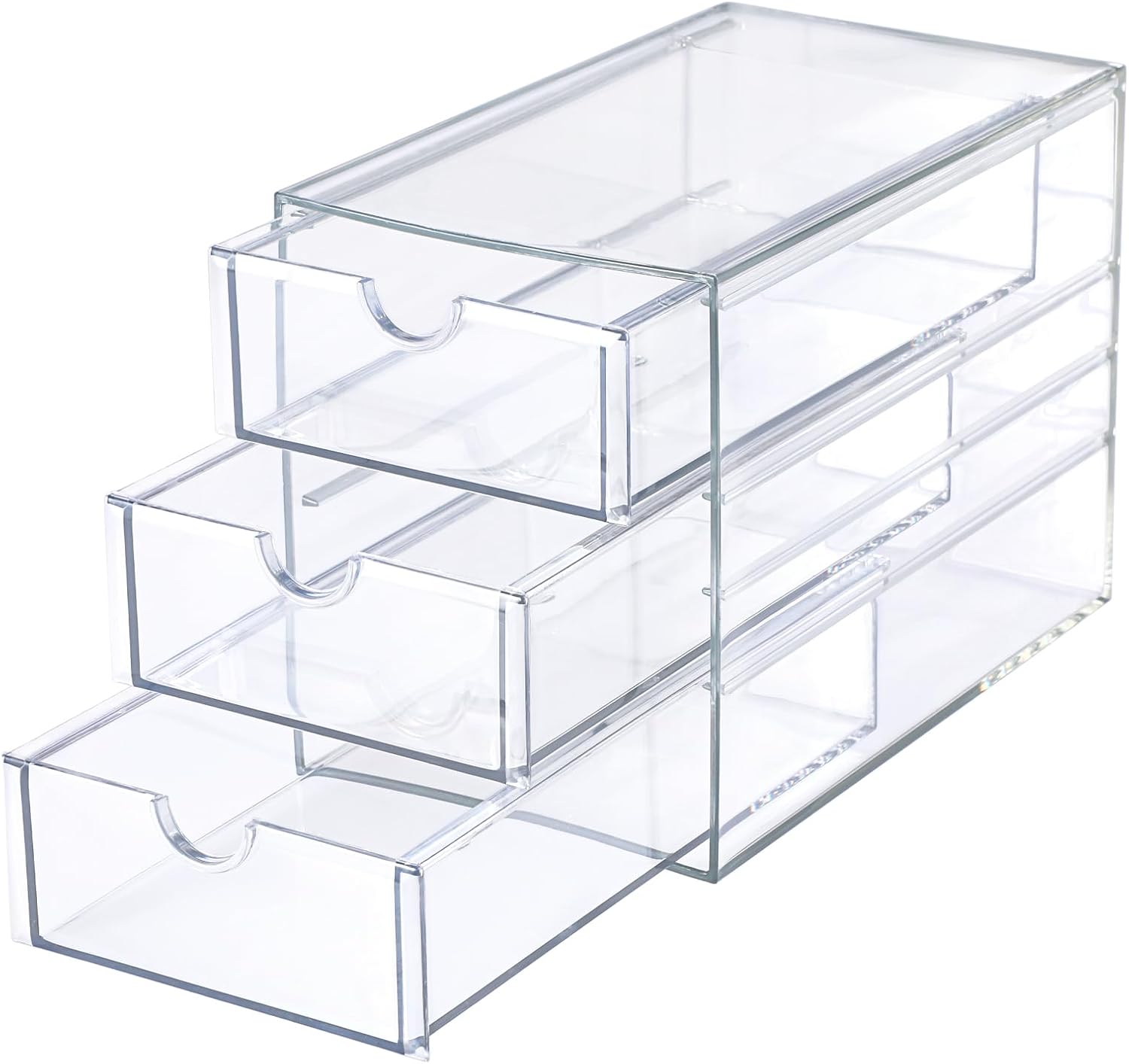 3 Drawers Acrylic Drawer Organizer Clear Desktop Organizer for Hair Accessories Jewelry Stationery Office Supplies Acrylic Drawer Storage Box for Vanity Bathroom Closet