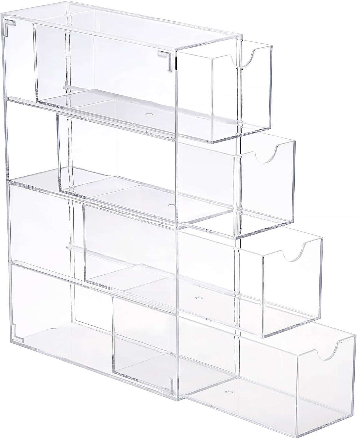 Acrylic Drawer Organizer Glasses Case Multiple Pairs Clear Desktop Drawers Box with 4 Pull Out Drawers Sunglasses Display Case Eyeglass Storage Organizer for Glasses Jewelry