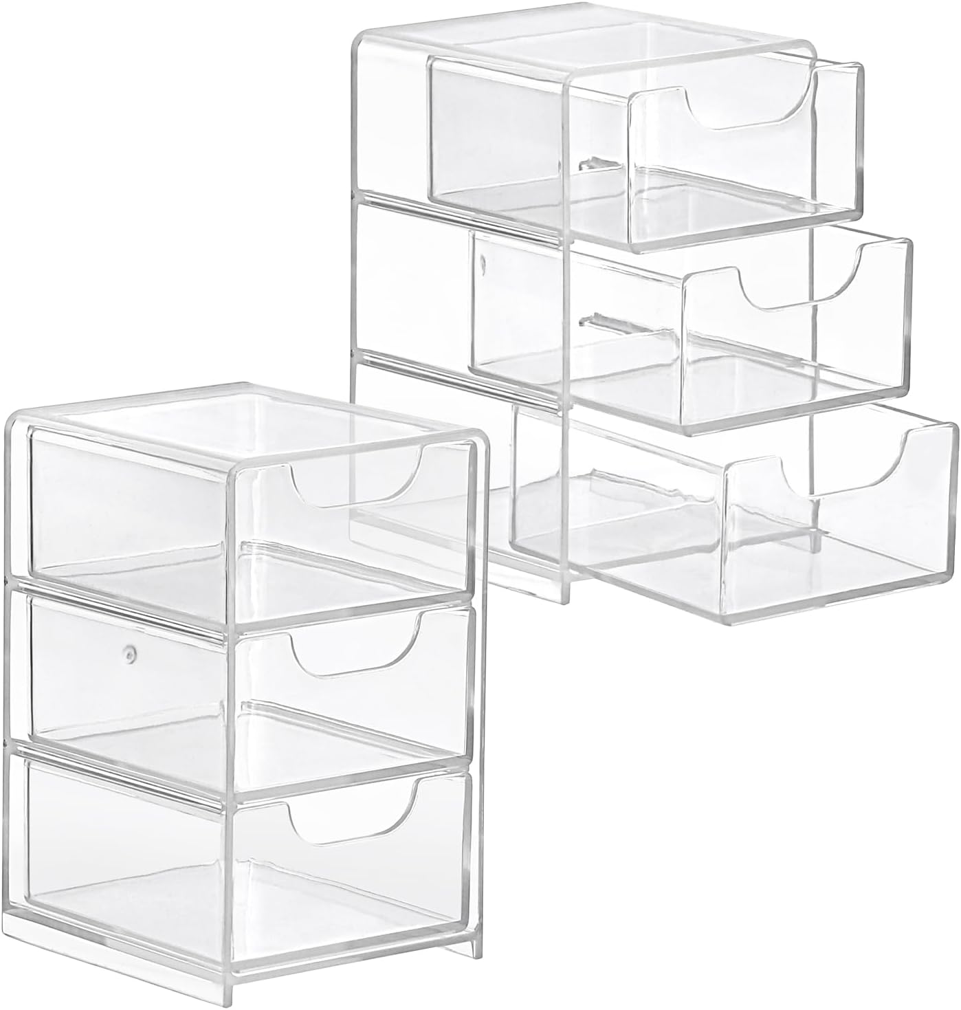 2 Packs Acrylic Desk Organizer with 3 Drawers Small Display Organizer for Makeup Cotton Swabs Jewelry Clear Qtip Storage Box for Living Room Bathroom Office