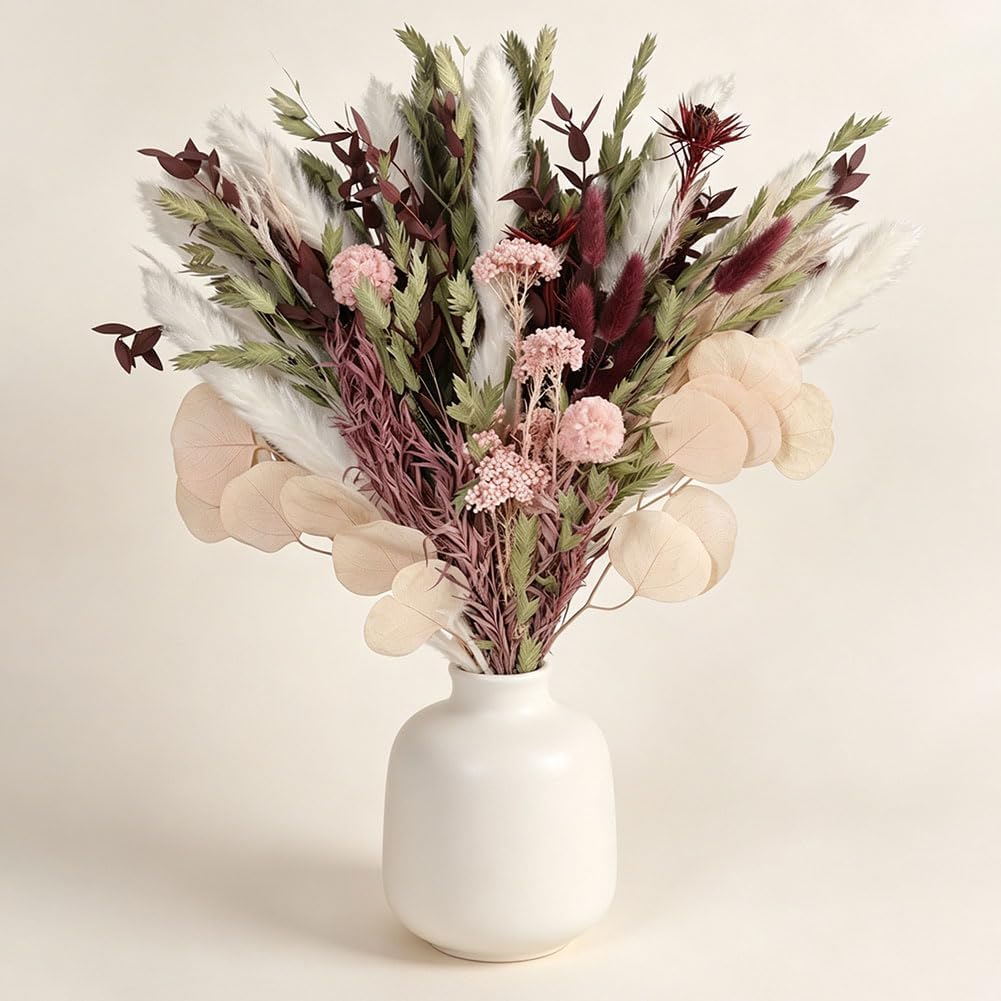 Pale pink and burgundy dried flower bouquet Image 2