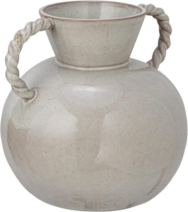 9 25 Inches Stoneware Vase with Twisted Handles and Reactive Glaze, Cream Color