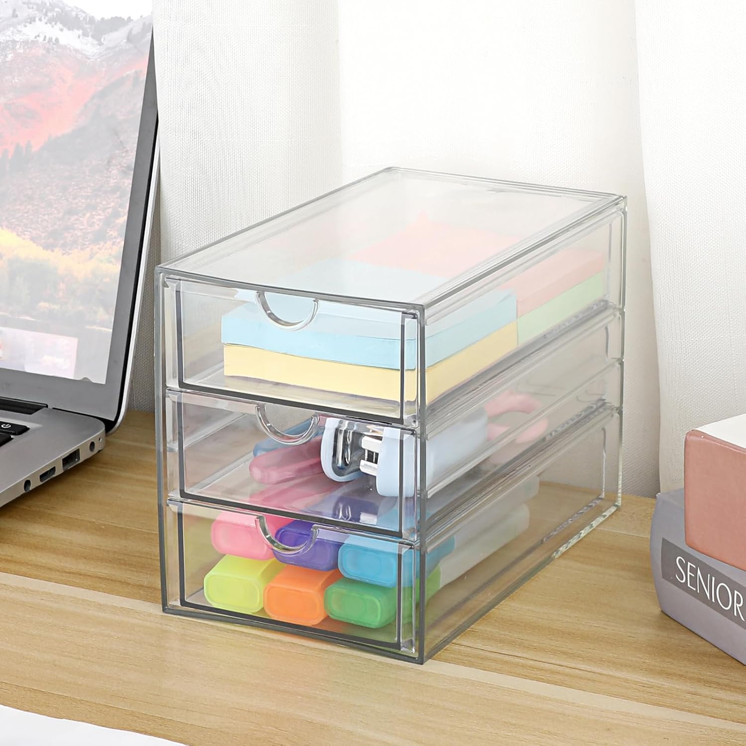 3 Drawers Acrylic Drawer Organizer Clear Desktop Organizer for Hair Accessories Jewelry Stationery Office Supplies Acrylic Drawer Storage Box for Vanity Bathroom Closet Image 2