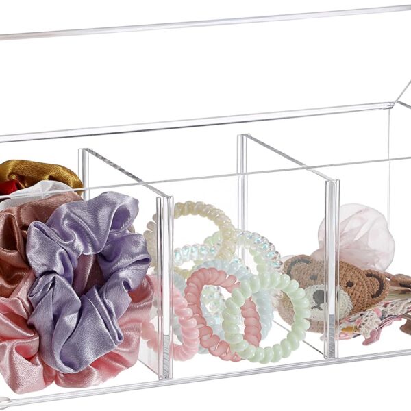 Acrylic Organizer with Lid Clear Jewelry Display Case Divided Bathroom Organizer Box Multi purpose Desktop Organizers for Jewelry Cosmetic Candy Hair Accessories,Rectangle with 3 Compartment