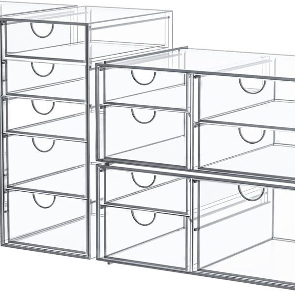 Makeup Organizer Storage With 16 Drawers, 4 Pcs Desktop Office Supplies, Desk Organizers, Clear Accessories, Dustproof Drawer and for Make Up, Jewelry, Pen, Stationary