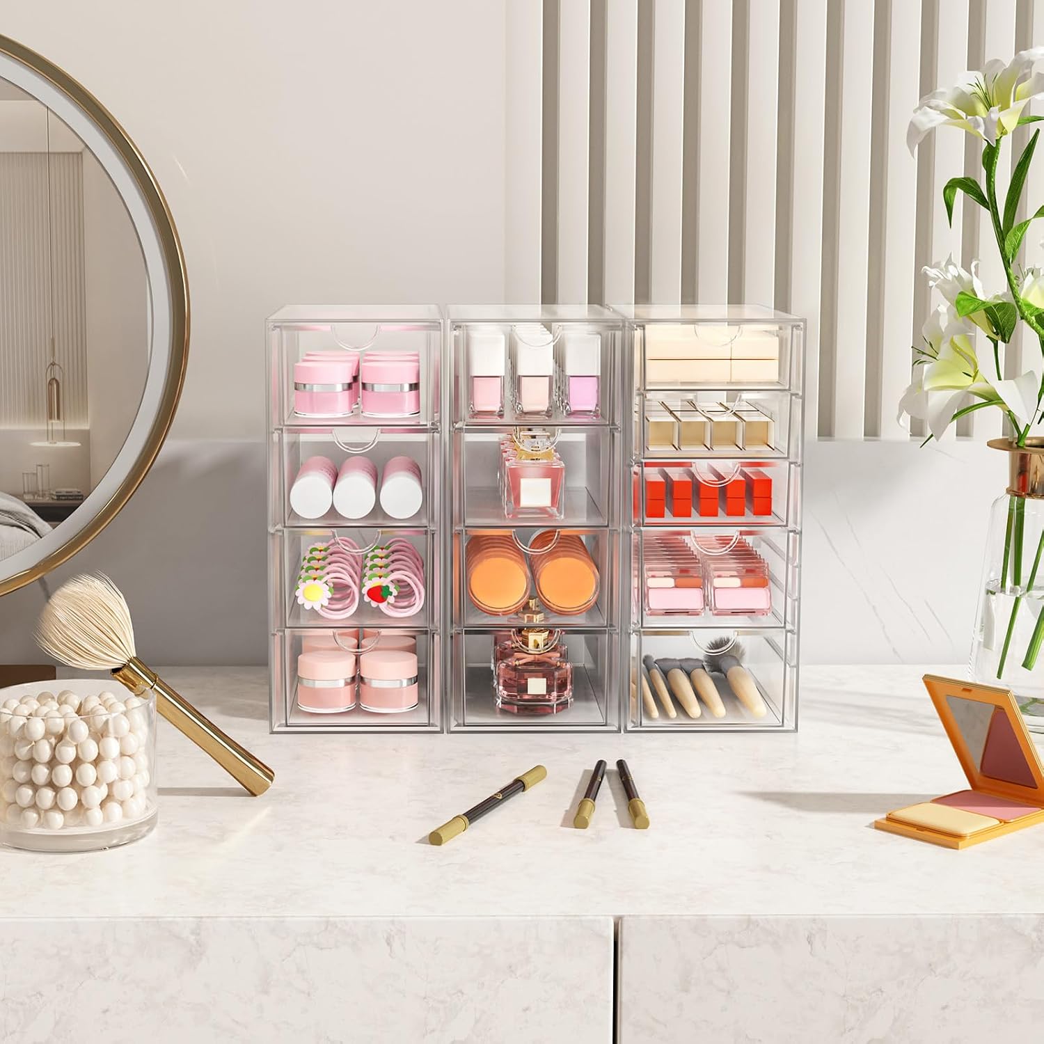 Acrylic Makeup Organizer with 13 Drawers, Bathroom Counter Organizer, Acrylic Organizers, Desk Organizer, Office Supplies, Storage Drawers for Cosmetic, Pencil, Coffee, etc 3 Pack Image 2