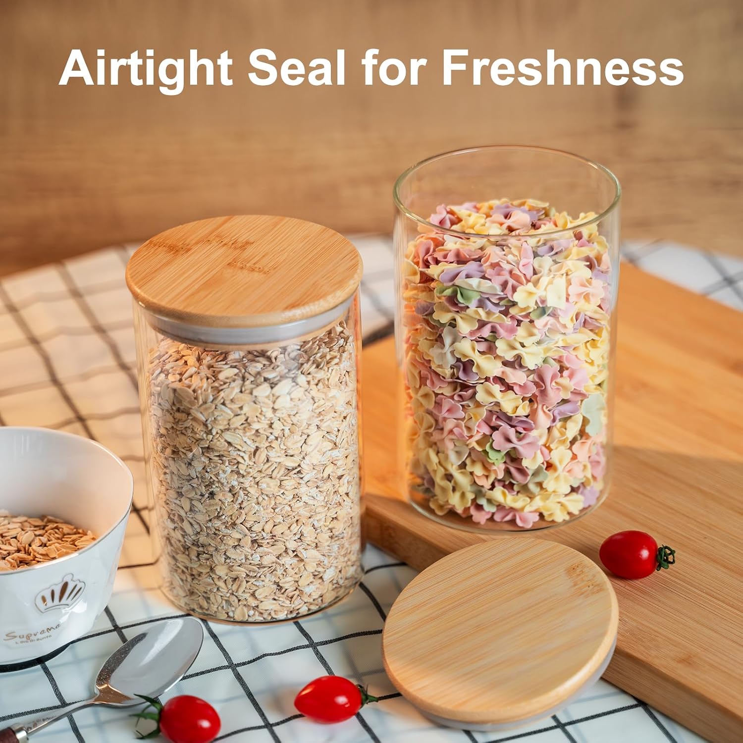 Glass Food Storage Jars Set of 8,26oz Glass Storage Containers Clear Glass Food Canister with Bamboo Lid Airtight For Serving Tea, Coffee, Flour,Candy, Cookie, Spice(Round 8CMx15CM) Image 2