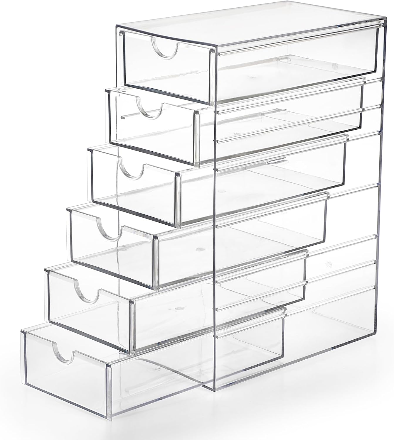 Plastic Drawer Organizer Clear Desktop Drawers Box with 6 Pull Out Drawer Compact Storage Box for Cabinet Vanity Bathroom Bedroom Pantry Shelf Office or Closet Organization
