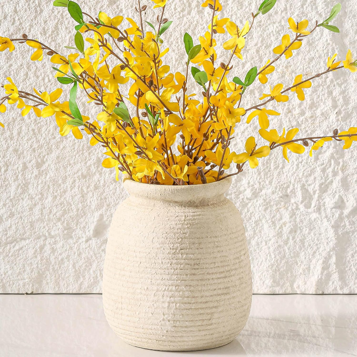 Ceramic Rustic Farmhouse Vase, 7 48 Inch Pampas Vase Decorative Pottery Flower Vase Boho Vase for Home Decor Shelf Decor Bookshelf Mantle Entryway Living Room Table Decor