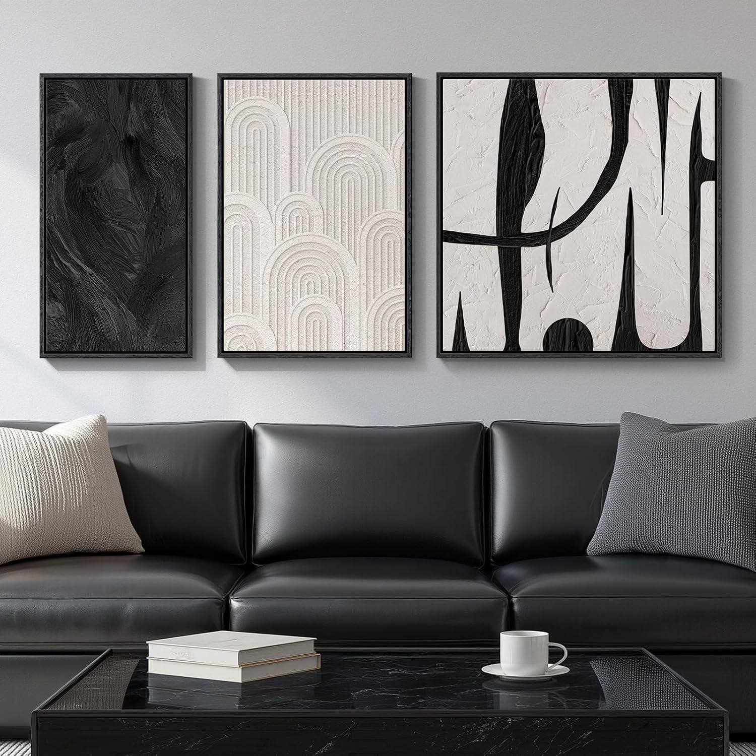 Framed black and white abstract art