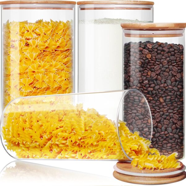 Large Glass Flour and Sugar Containers 180oz x2 & 93oz x2 [Set of 4], Glass Food Storage Containers with Bamboo Lids, Glass Jar with Airtight Lid for Spaghetti Pasta,Rice,Cereal,Coffee, Oat