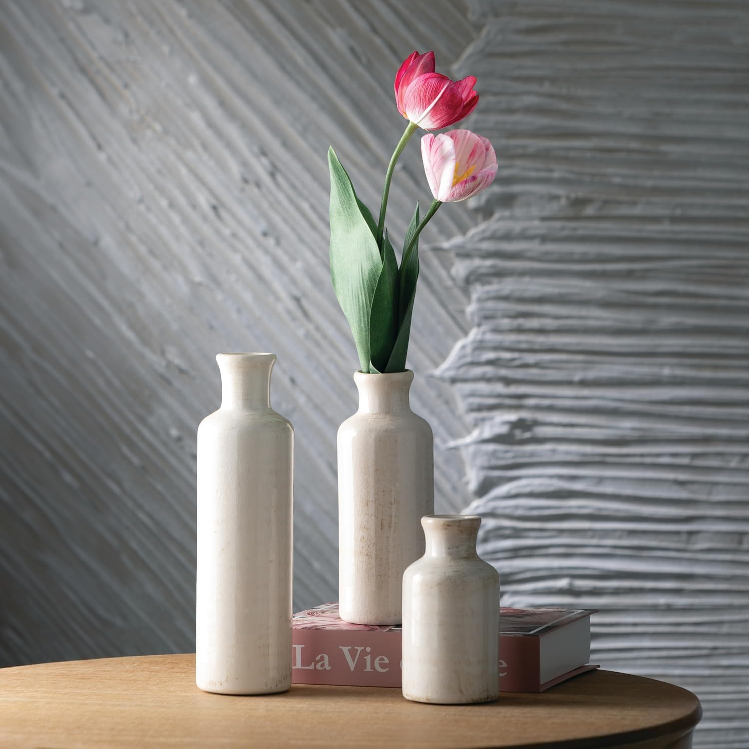 White Ceramic Vase Set, Farmhouse Decor, Home Decorative Vase, Vases For Your Kitchen, Bedroom, Office, Living Room, Bathroom, & Shelf Centerpiece Table Decorations Image 2