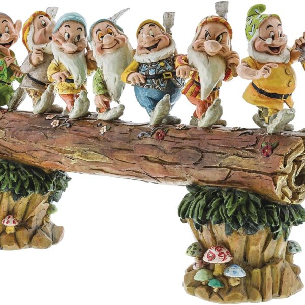 By Snow White and The Seven Dwarfs Standing on Log Figurine, 8 25 Inch, Multicolor