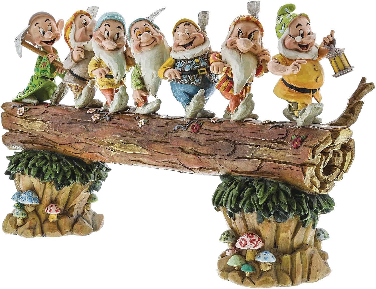 By Snow White and The Seven Dwarfs Standing on Log Figurine, 8 25 Inch, Multicolor