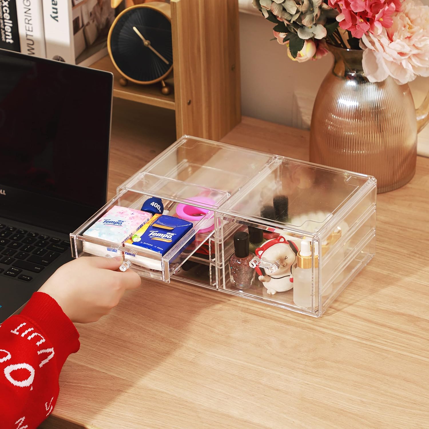 Acrylic Clear Stackable Storage Bins,Plastic Storage Organizer and Small Drawer Organizer With 4 Drawers for Make Up,Skincare Product,Craft,Beauty and Desktop Drawers Organizer Storage Image 2